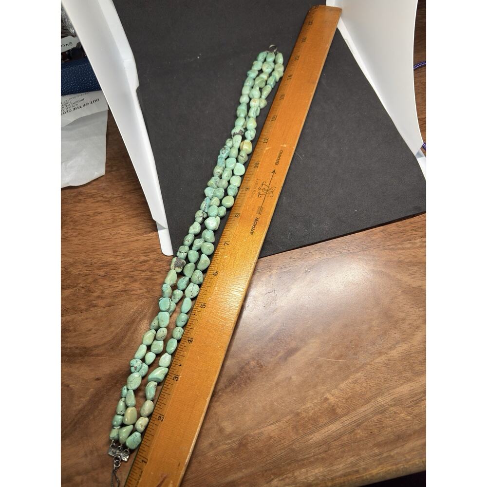 Vintage Native American Sterling Silver Polished Turquoise Multi Strand Necklace - Picture 13 of 15